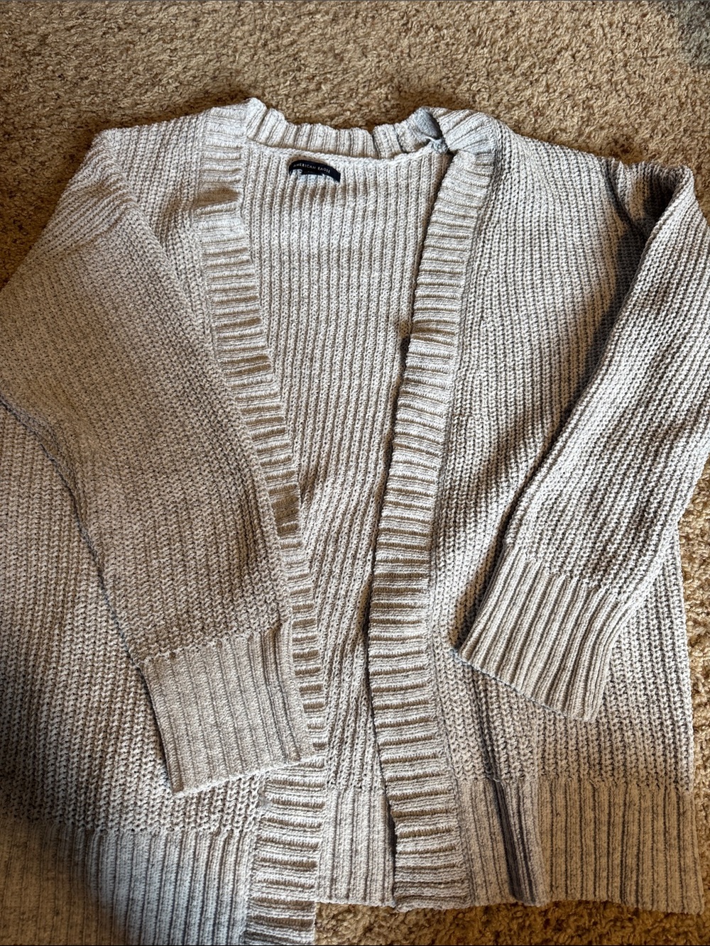 American Eagle Outfitters Light Gray Open-Front Knit Cardigan